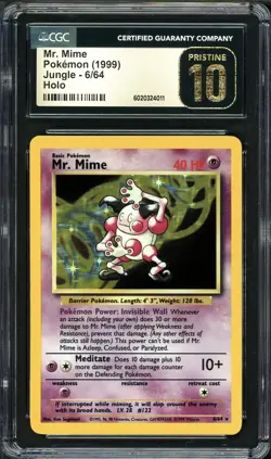 CGC 10 PRISTINE Mr. Mime Jungle 6/64 NO SYMBOL ERROR Holo Rare Pokemon Card - Image 1
