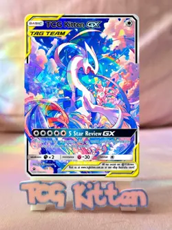 *CUSTOM* Lugia & Sylveon Tag Team Cracked Ice Holo Handmade Proxy Card TCGKITTEN - Image 1