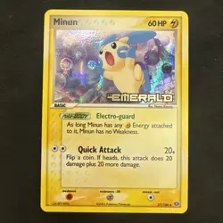 Minun 37/106 2005 EX Emerald Pokemon Card Reverse Holo Uncommon Stamped NM - Image 1