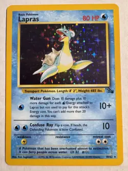 Pokemon TCG Lapras Fossil Holo Unlimited Rare Card 10/62 Vintage NM - Image 1