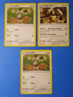 3x Diggersby 98/131, 4x Bunnelby 97/131 Pokemon card SM Forbidden Light NM - Image 1