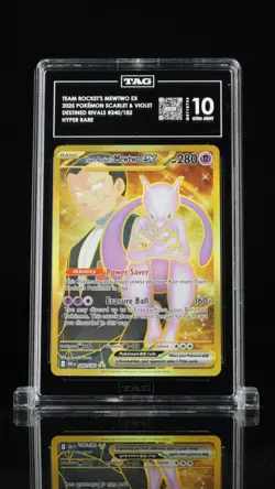 TAG 10 2025 Pokemon Destined Rivals Team Rockets Mewtwo Ex Hyper Rare #240/182 - Image 1