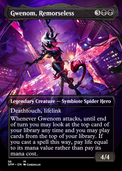 Gwenom, Remorseless Full art Foil Custom sticker on bulk MTG Commander - Image 1