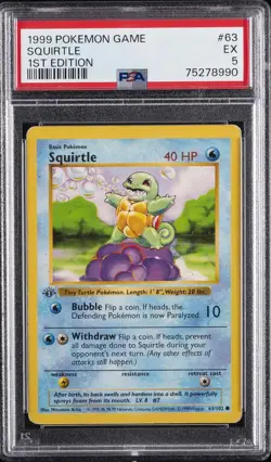 1999 POKEMON GAME 1ST ED #63 SQUIRTLE PSA 5 - Image 1