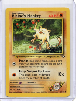Blaine’s Mankey 63/132 Gym Challenge Pokemon TCG 2000 Common MP - Image 1