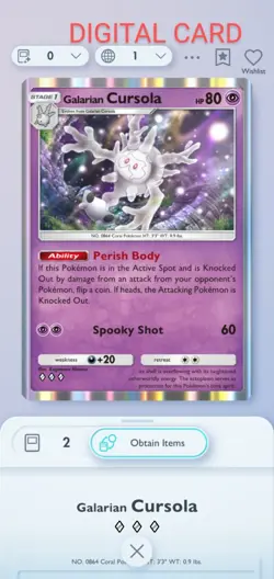 Galarian Cursola Pokemon Pocket Mobile Game Secluded Springs Set ◇◇◇ Rare Trade - Image 1