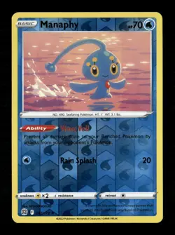 Manaphy Reverse Holo Rare SWSH09: Brilliant Stars 041/172 LP Pokemon LP - Image 1