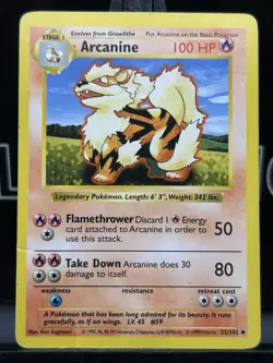 Pokemon TCG Arcanine Base Set 23/102 Regular Shadowless Uncommon MP - Image 3