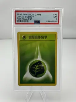 Pokemon Base Set Unlimited Shadowless Grass Energy SHADOWLESS PSA 7 #99 - Image 1