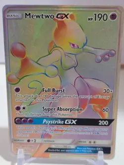 POKEMON Mewtwo GX Full Art Rainbow Secret Rare 76/73 Sun Moon Shining Legends - Image 1