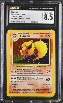 CGC 8.5 Flareon 1999 Jungle 3/64 No Set Symbol Holo Pokemon Card - Image 1