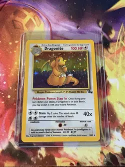 Pokemon TCG Dragonite Fossil Holo Card 4/62 Unlimited Rare, MP+ VG Condition - Image 1