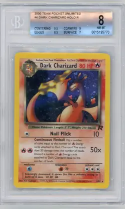 2000 Pokemon Team Rocket Dark Charizard 4/82 Unlimited Holo BGS 8 - Image 1