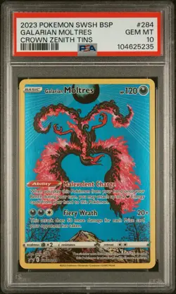 2023 POKEMON SWSH BLACK STAR PROMO #284 GALARIAN MOLTRES CROWN ZENITH TIN PSA 10 - Image 1