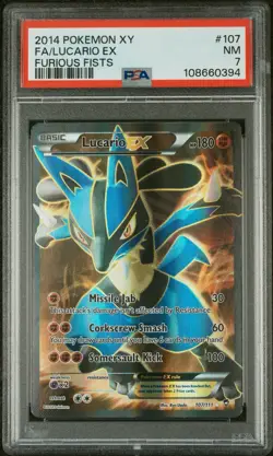 Pokemon Lucario EX 2014 Pokemon XY Furious Fists Full Art 107/111 PSA 7 NM - Image 1