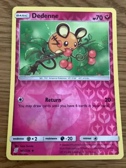 Dedenne Pokemon Card 145/236 Reverse Holo- Used -Sun & Moon-Unified Minds - Image 1