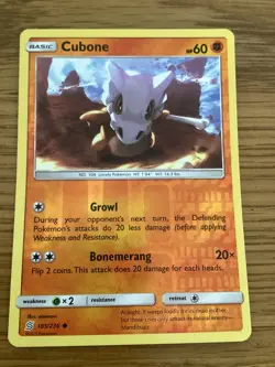 Cubone Pokemon Card 105/236 Reverse Holo- Used -Sun & Moon-Unified Minds - Image 1