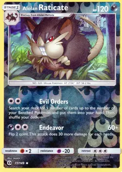 "Alolan Raticate" 2017 Sun & Moon Reverse Holo Pokemon Card #77/149! LP-NM! - Image 1