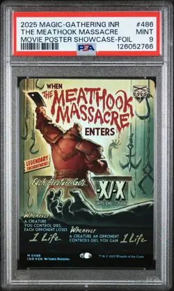 2025 MTG INNISTRAD REMASTERED MOVIE POSTER SC-FOIL THE MEATHOOK MASSACRE PSA 9 - Image 1