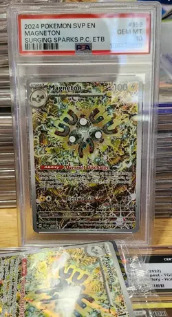 2024 POKEMON SVP SURGING SPARKS POKEMON CENTER ETB PROMO #159 MAGNETON PSA 10 - Image 1