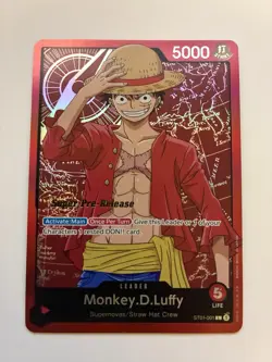 One Piece Card Game Super Pre Release ST01-001 Monkey. D. Luffy Leader - Image 1