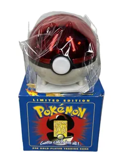1999 Pokemon Burger King Charizard 23K Gold Plated Card & SEALED Pokeball BLUE - Image 1