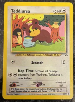 Teddiursa 65/75 Neo Discovery Regular Common LP Vintage Pokemon Card 2001 - Image 1