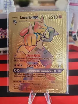 Rainbow Lurcario GX Metal Gold Foil Pokemon Card Fan Art Display Card HP210 - Image 1