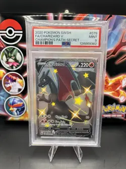 2020 POKEMON SWORD & SHIELD CHAMP'S PATH SECRET #079 FULL ART/CHARIZARD V PSA 9 - Image 1