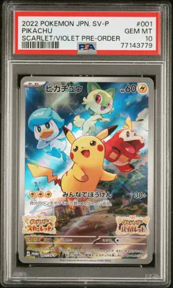 2022 POKEMON JPN SV PROMO SCARLET & VIOLET PRE-ORDER #001 PIKACHU PSA 10 - Image 1