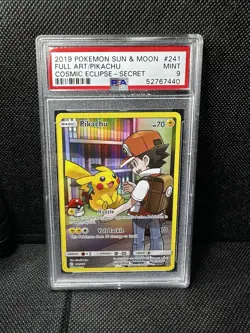 2019 POKEMON SUN & MOON COSMIC ECLIPSE SECRET #241 FULL ART/PIKACHU PSA 9 - Image 1