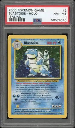 2000 Pokemon ITALIAN Unlimited Base Set Blastoise Holo 2/102 PSA 8 NM-MT - Image 1
