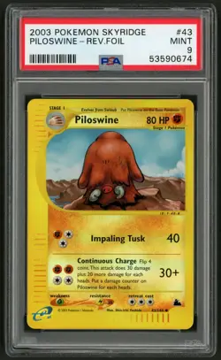 2003 Pokemon Skyridge Piloswine Reverse Holo Foil 43/144 PSA Mint 9 - Image 1