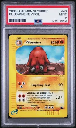 2003 Pokemon Skyridge Piloswine Reverse Holo Foil 43/144 PSA Mint 9 - Image 1