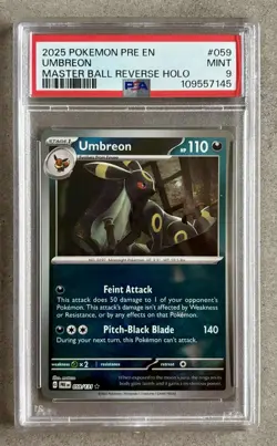 PSA 9 MINT Pokemon Umbreon 59 Master Ball Reverse Holo Prismatic Evolutions Rare - Image 1