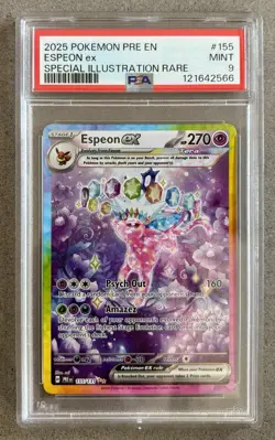 PSA 9 MINT Pokemon Espeon ex 155 Prismatic Evolutions SIR 2025 Full Art Rare New - Image 1