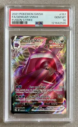 PSA 10 GEM MINT Pokemon Gengar VMAX 157 2021 SWSH Fusion Strike Full Art Rare - Image 1