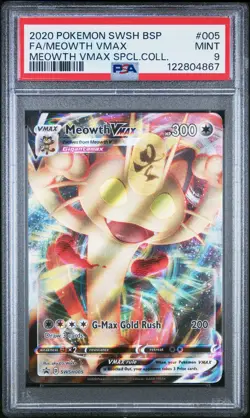 2020 POKEMON SWSH BLACK STAR PROMO #005 FULL ART/MEOWTH VMAX PSA 9 - Image 1