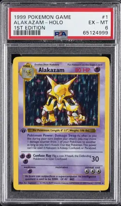 1999 POKEMON GAME 1ST ED #1 ALAKAZAM-HOLO PSA 6 - Image 1