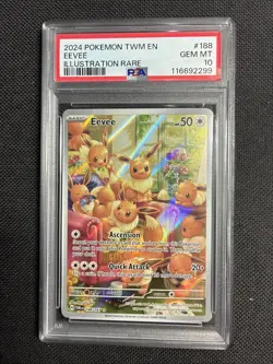 2024 POKEMON TWM EN-TWILIGHT MASQUERADE ILLUSTRATION RARE #188 EEVEE PSA 10 - Image 1