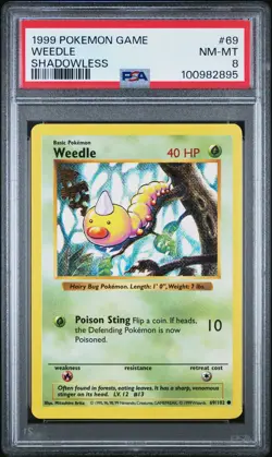 1999 POKEMON GAME SHADOWLESS #69 WEEDLE PSA 8 - Image 1