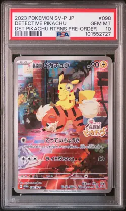 2023 POKEMON JPN SV-P PROMO #098 DETECTIVE PIKACHU PSA 10 - Image 1