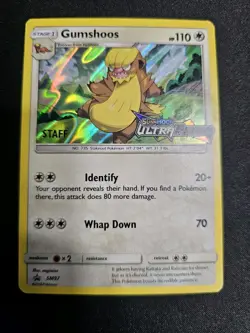 Gumshoos STAFF Prerelease Black Star Promo Holo SM97 Sun & Moon Pokemon Card LP - Image 2