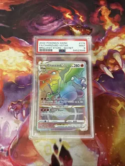 2022 Pokemon Brilliant Stars Charizard VSTAR 174/172 Rainbow Secret Rare PSA 9 - Image 1