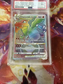2022 Pokemon Brilliant Stars Charizard VSTAR 174/172 Rainbow Secret Rare PSA 9 - Image 3