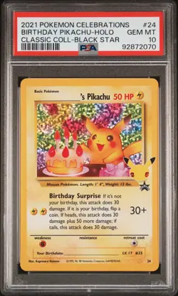 2021 Pokemon Birthday Pikachu Holo Celebrations 24 PSA 10 - Image 1