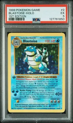 1999 Pokemon Blastoise 2 Base Set 1st Edition Shadowless Holo PSA 5 NEW CERT - Image 1