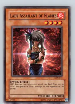 Yu-Gi-Oh Lady Assailant Of Flames LON-035 Unlimited Regular Common Card LP-NM - Image 1