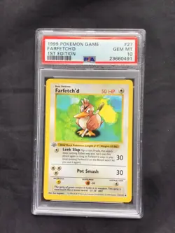 Pokemon Cards: Base Set 1st Edition Uncommon: Farfetch'd 27/102 PSA 10 - Image 1