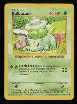 BULBASAUR (Shadowless, Error) 1999 Pokemon Base Set 44/102 - HP/Poor - Image 1